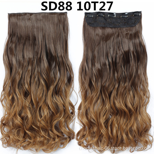 Wholesale 22'' Cheap Blonde Purple Ombre Long Curly Wavy Synthetic Hair Extensions 1 Piece 5 Clips In Hair Extensions For women